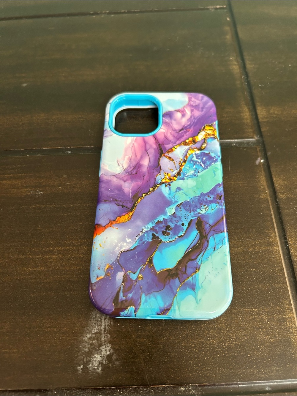 Stylish Marble Pattern Phone Case - Purple & Teal for iPhone 14